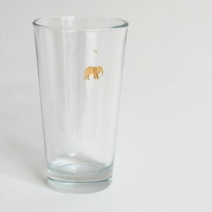 ELEFANT großes Glas mit kleinem goldenen Symbol, graviert und vergoldet