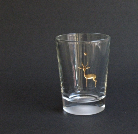 Gazelle, Glasgravur vergoldet auf sympatischem kleinen Glas