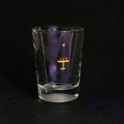 Flugzeug, Propellermaschine, Glasgravur vergoldet auf kleinem Wasserglas