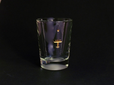 Flugzeug, Propellermaschine, Glasgravur vergoldet auf kleinem Wasserglas