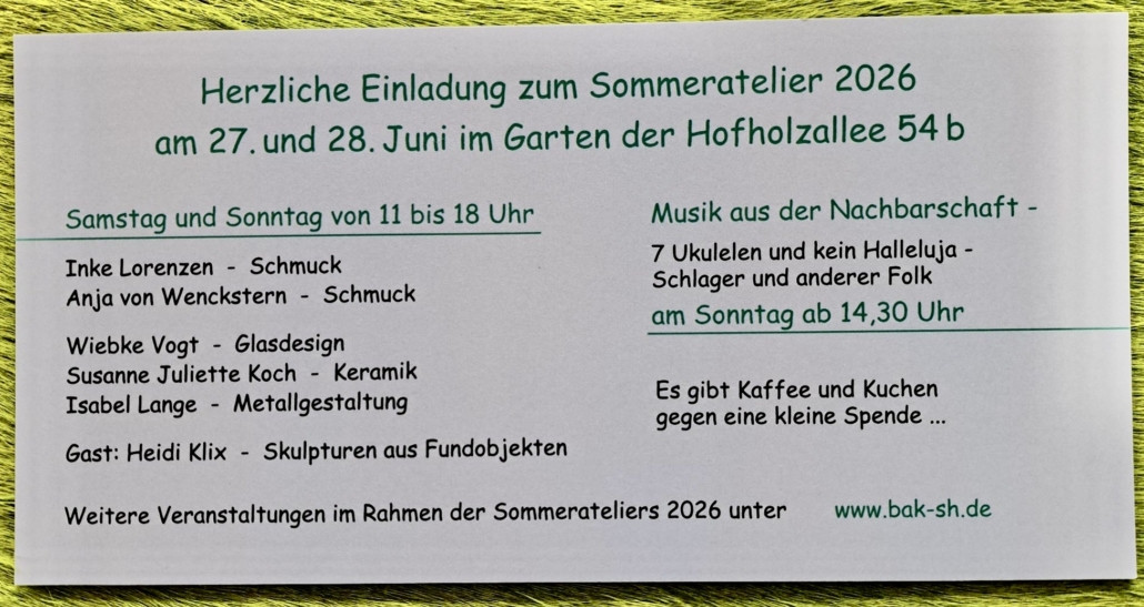 Textseite Einladung Sommerateliers in Kiel Hofholzallee 54 b